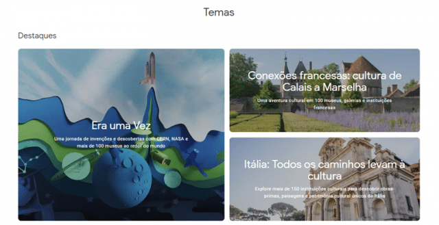 museus virtuais google arts and culture temas